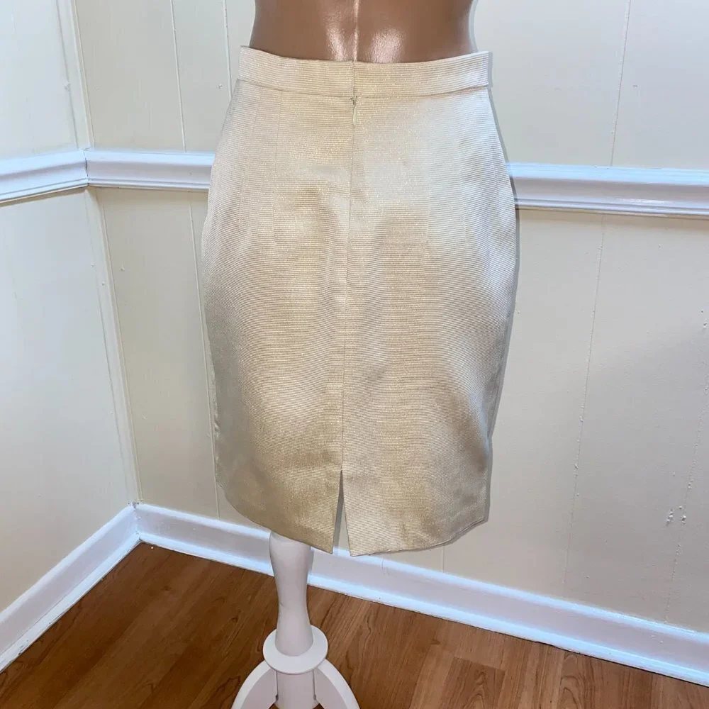 Vintage Y2K Carmen Marc Valvo Metallic off White Pencil Skirt Women sz 6